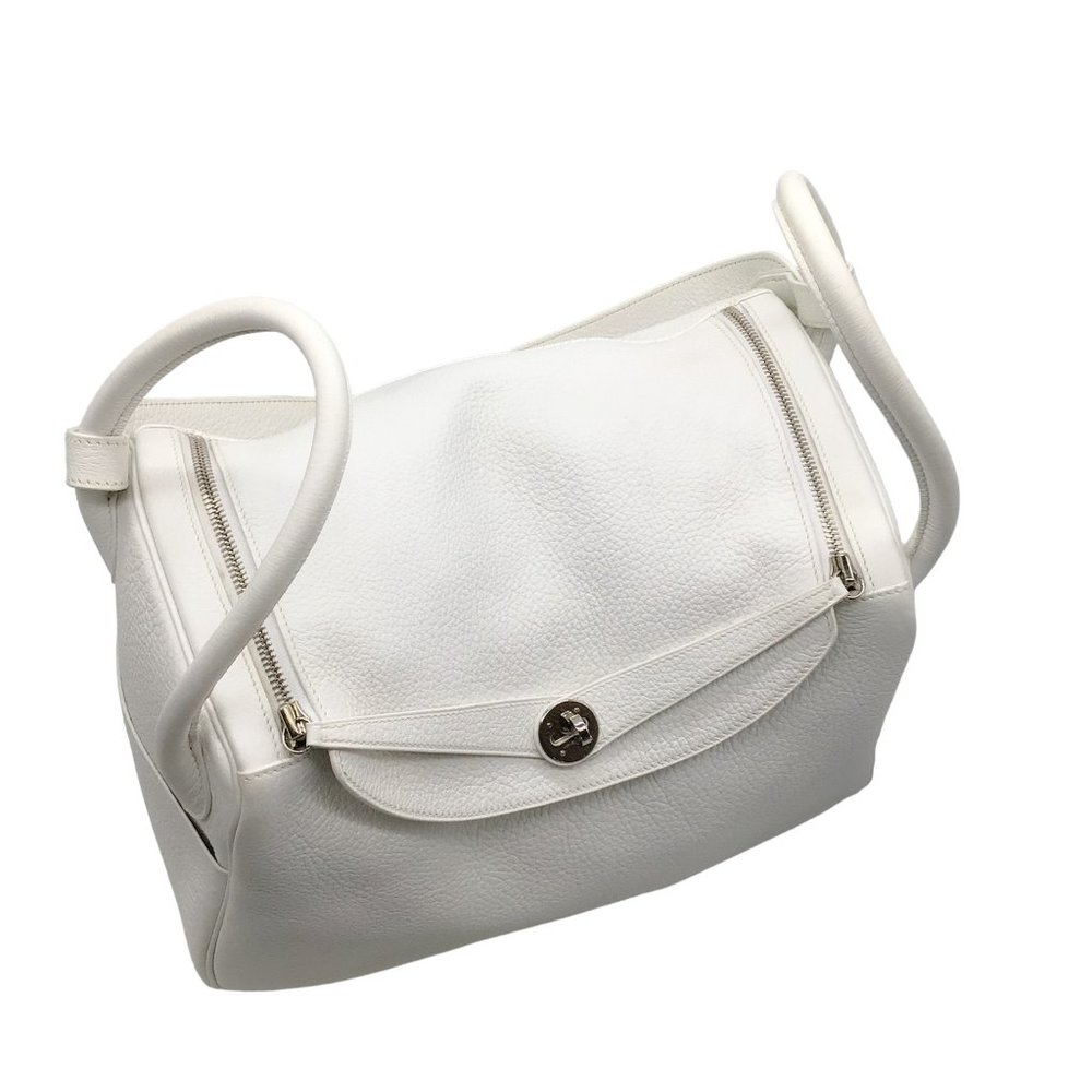 HERMES WHITE 2007 TOGO LEATHER LINDY HANDBAG - Picture 5 of 12